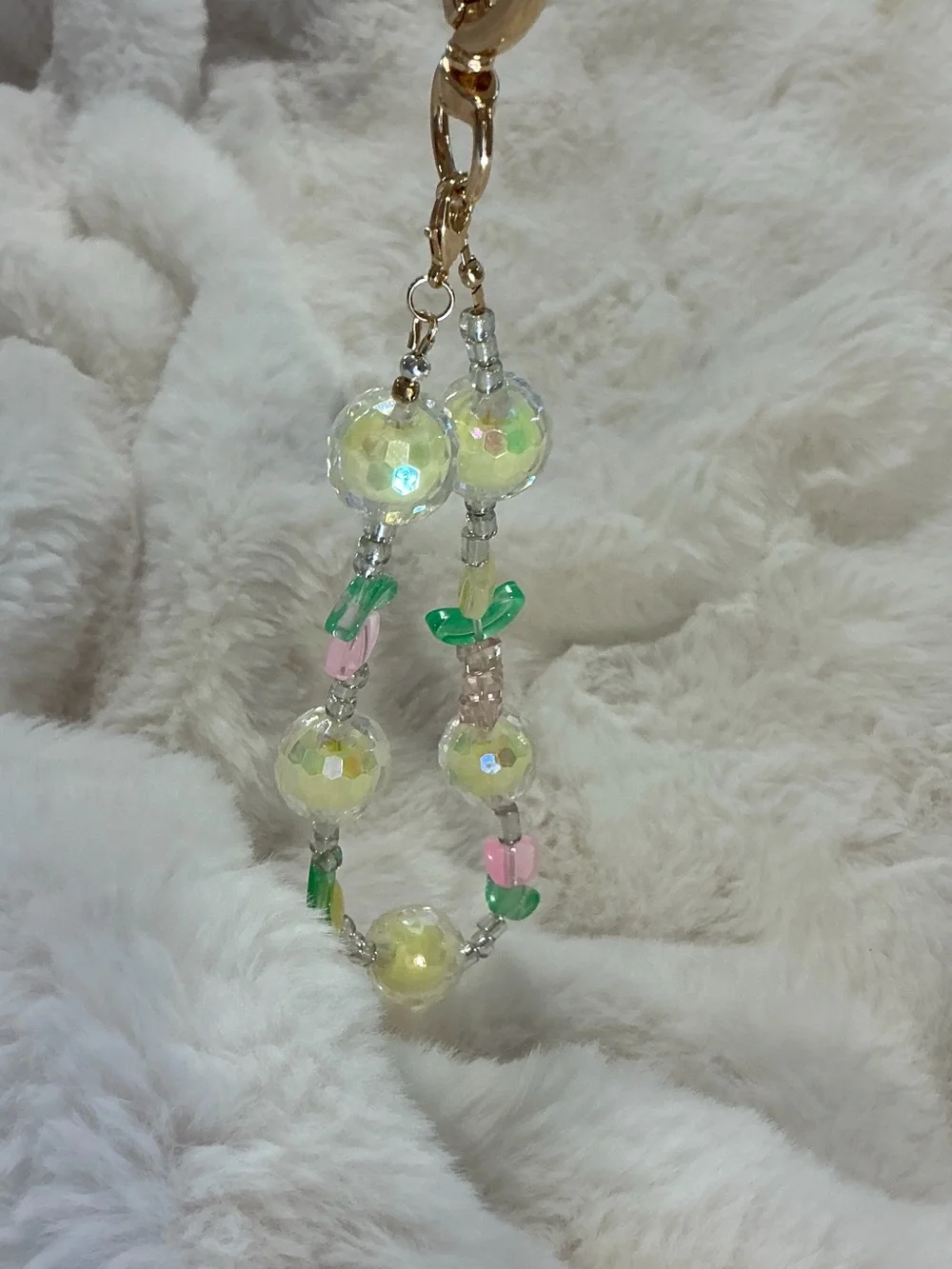 Handmade 🍋 Phone Charm Wristlet with Pastel Yellow & Flower Accents